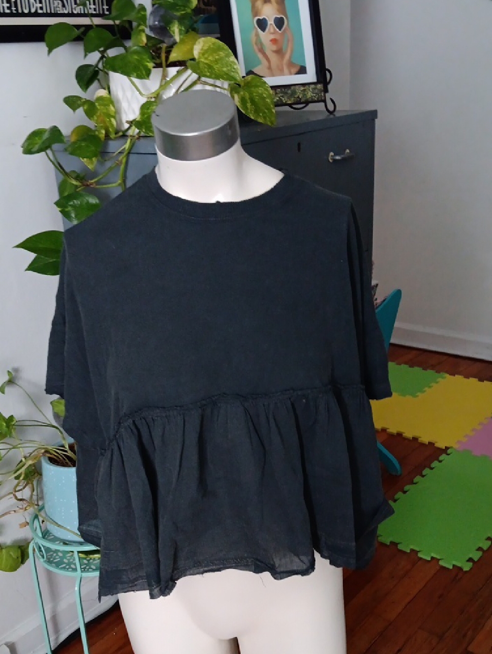 BDG Black Short-Sleeve Oversized Peplum Top